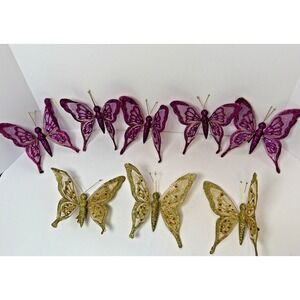 Pier 1 Imports Set 8 Glitter Rhinestones Butterfly Clip-On Ornaments Purple Gold